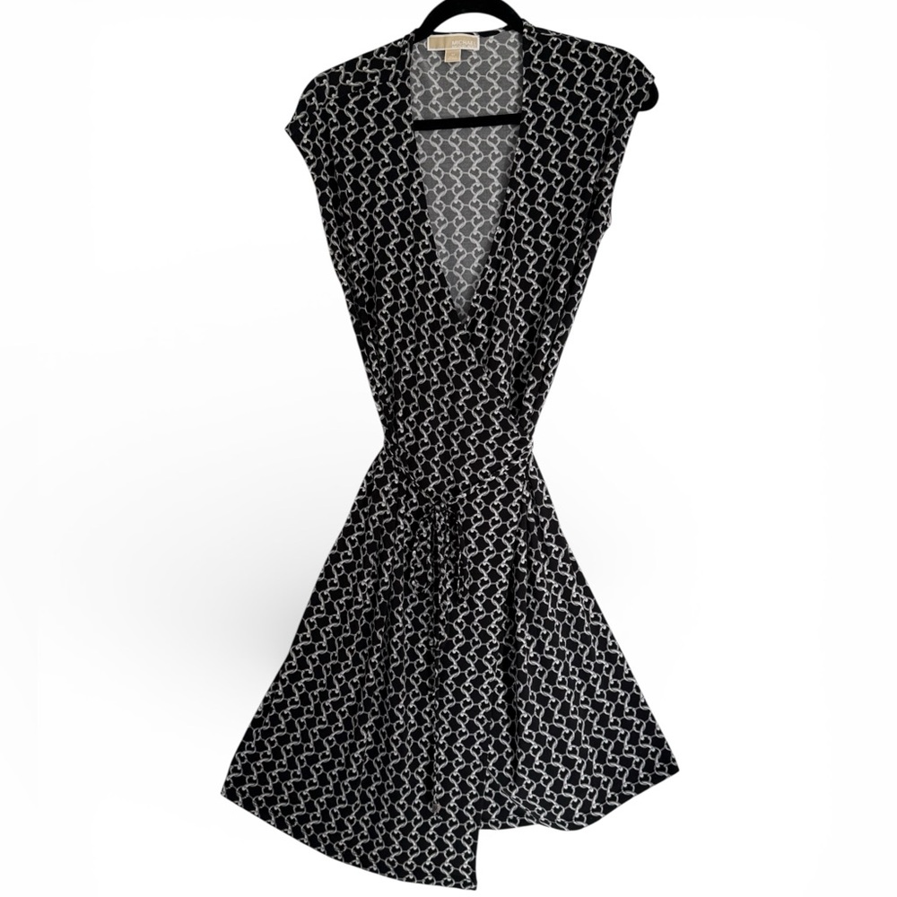 Michael Kors Black and White Geometric Midi Dress